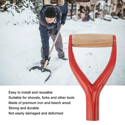D Grip Shovel Handle, 1.22in ID Reusable Spade Replacement With Wooden Grip, Metal for Garden Digging Raking Tool (Red)