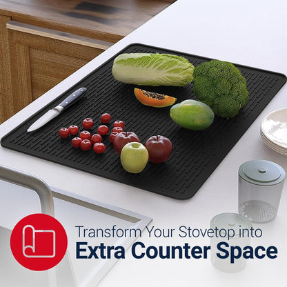 Silicone Stove Top Covers for Electric Stove (30 x 21 Inch) - Silicone Mat for Glass Cooktop, Heat-Resistant Cover Protector, Electric Cooktop Mat with AntiSlip Backing, Ideal Kitchen Accessory(Black)