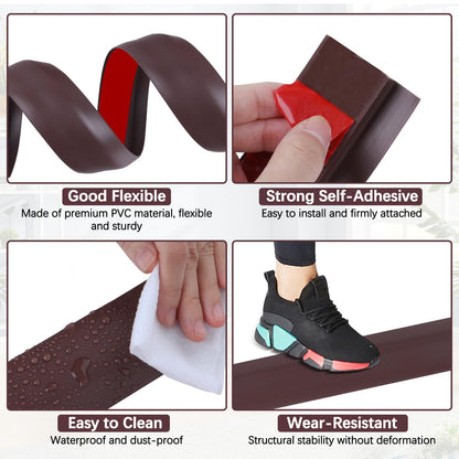 Floor Transition Strip Vinyl Door Threshold Flooring Transition Strip Self Adhesive Carpet Edging Strip for Laminate Doorway Edge Threshold from 2/5" to 3/5" (Coffee, 3.3 Ft)