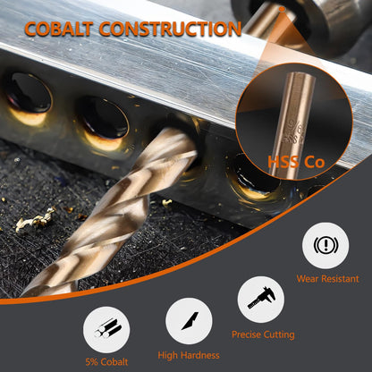 Hymnorq 74-Piece M35 Cobalt Drill Bit Set (1mm-8mm), Metric High Speed Steel Twist Bits for Hard Metal Stainless Steel, 5% Cobalt Bulk Pack, DIN338 Fully Ground with 135° Split Point