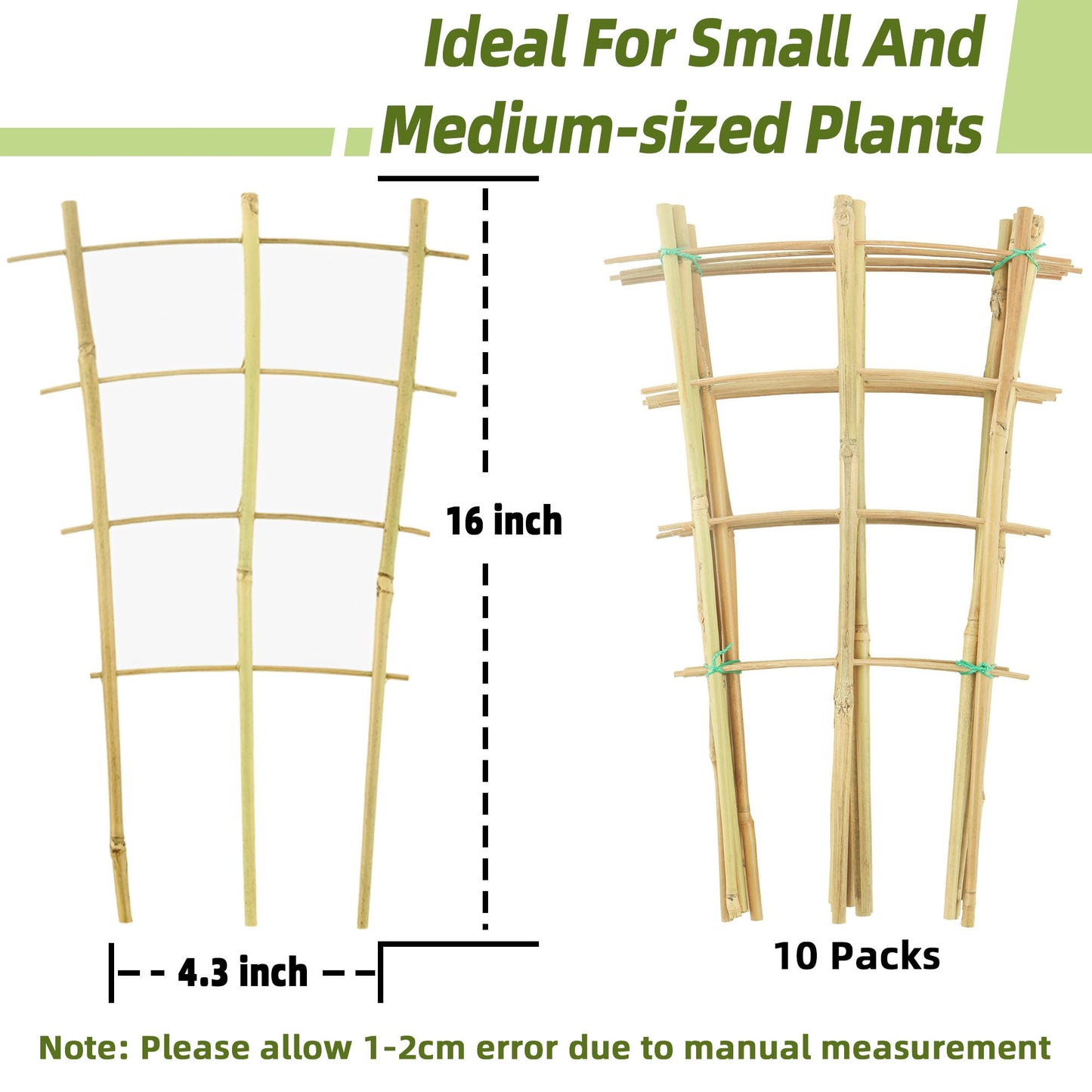10 Pack Bamboo Trellis for Climbing Plants, 16 Inch Garden Ladder Trellis for Potted Plants Indoor, Fan-Shaped Small Plant Support Trellis for Houseplants Ivy Hoya Vine Monstera