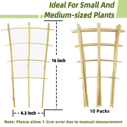10 Pack Bamboo Trellis for Climbing Plants, 16 Inch Garden Ladder Trellis for Potted Plants Indoor, Fan-Shaped Small Plant Support Trellis for Houseplants Ivy Hoya Vine Monstera