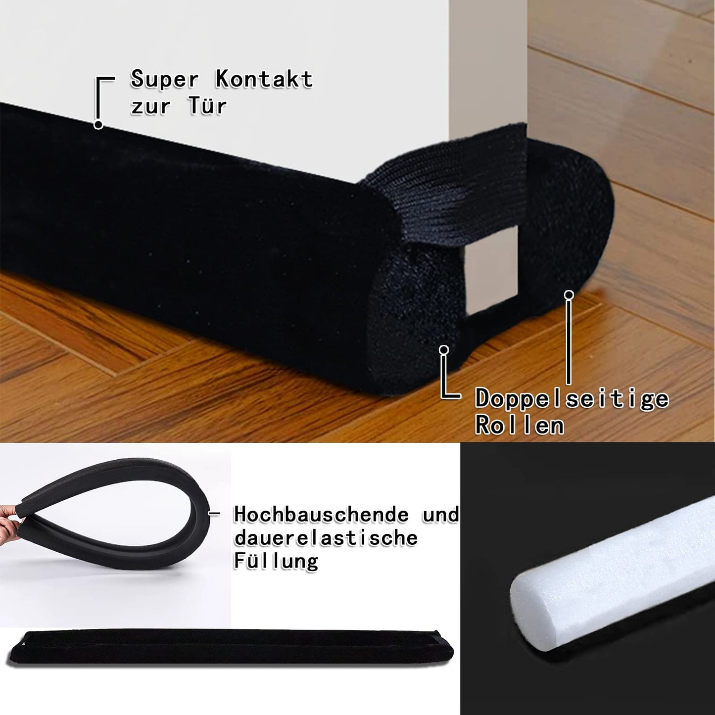 BKSAI Door Draft Stopper for Doors No Adhesive Draught Excluder Under Door Wind Sound Blocker for Bottom of Door,Reduce Noise Draught Excluder Sweep Sound Proof(Black)