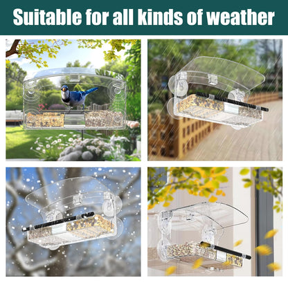 WLLKOO Window Bird Feeder 2 Pack with Strong Suction Cups, Clear Bird feeders for Viewing, Bird Feeders for Outdoors Outside with Drain Holes