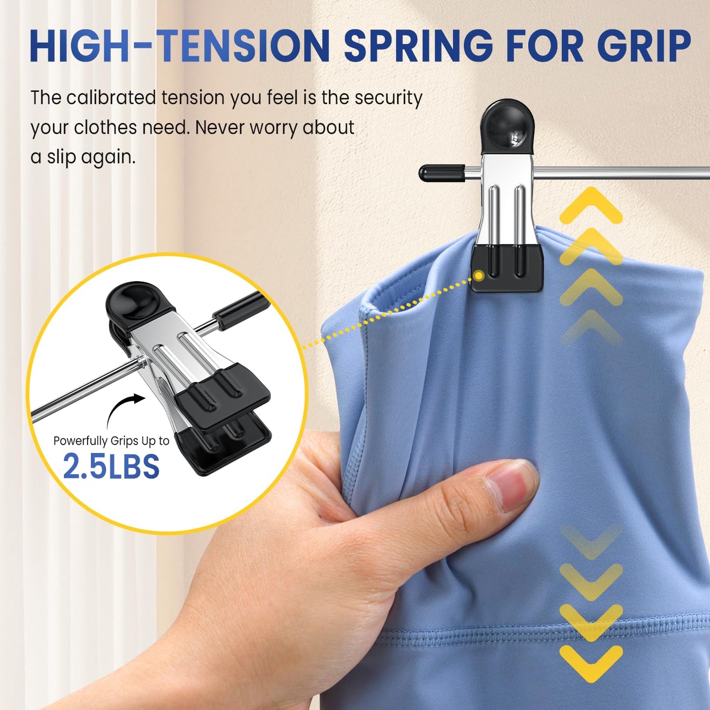 DAMITA Skirt Pants Hangers with Clips Space Saving Hanging Closet Organizer 6 Tiers Hanger with 360° Swivel Hook, Finger-Safe Design- College Dorm Room Apartment Essentials 2-Pack