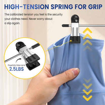 DAMITA Skirt Pants Hangers with Clips Space Saving Hanging Closet Organizer 6 Tiers Hanger with 360° Swivel Hook, Finger-Safe Design- College Dorm Room Apartment Essentials 2-Pack