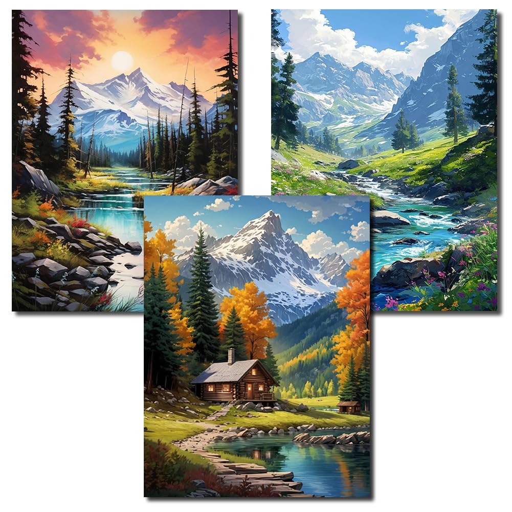3 Pack Diamond Painting Kits for Adults, 5D Landscape Diamond Art Kits for Beginner, DIY Full Drill Gem Art Kits for Home Decor Wall Art and Crafts 12x16 Inch