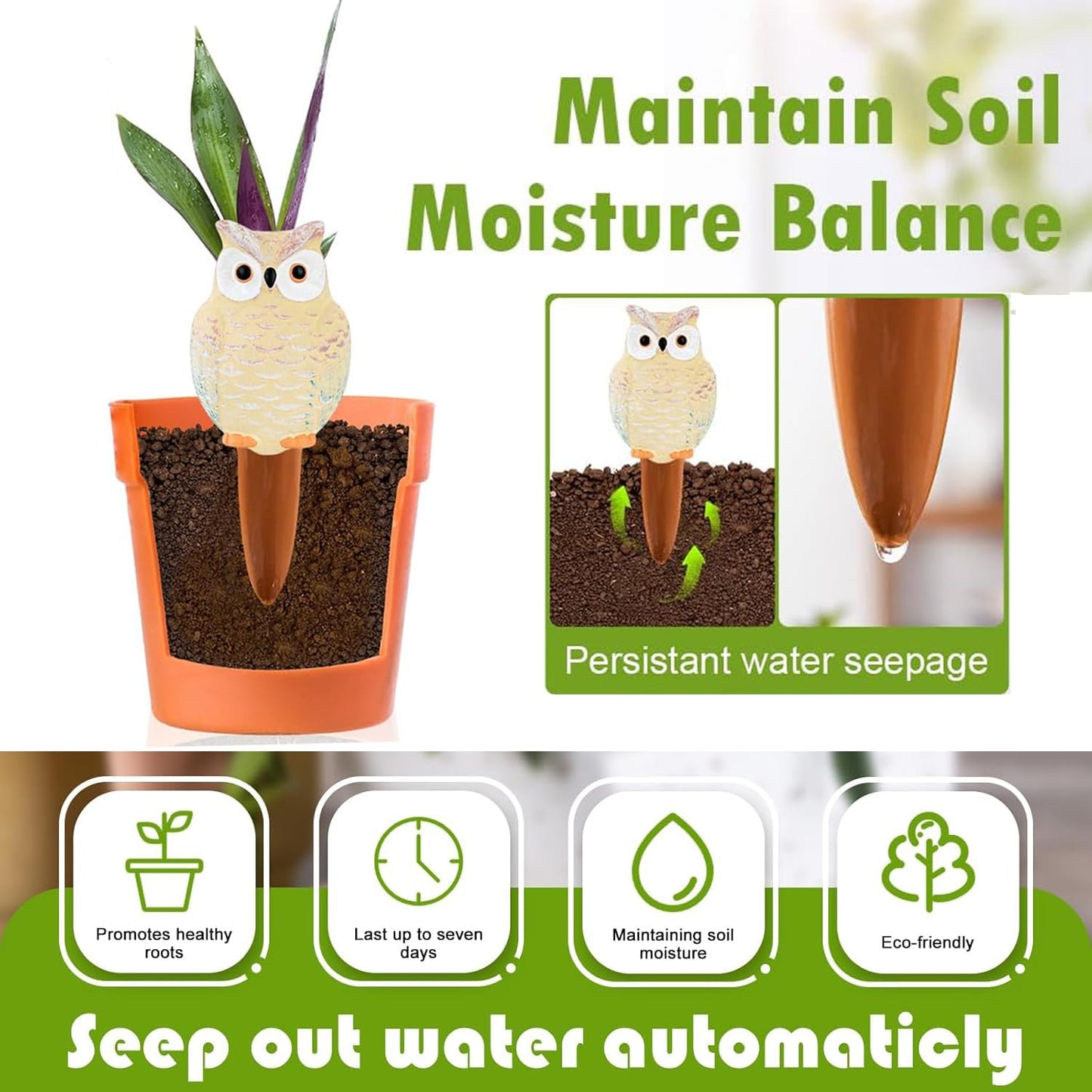 Shoyisenka 4 Pcs Plant Watering Bulbs Self Watering Spikes, Terracotta Watering Spikes Plant Watering Spikes, Plant Watering Stakes, Self Watering Globes for Indoor Outdoor Plants (Owl)