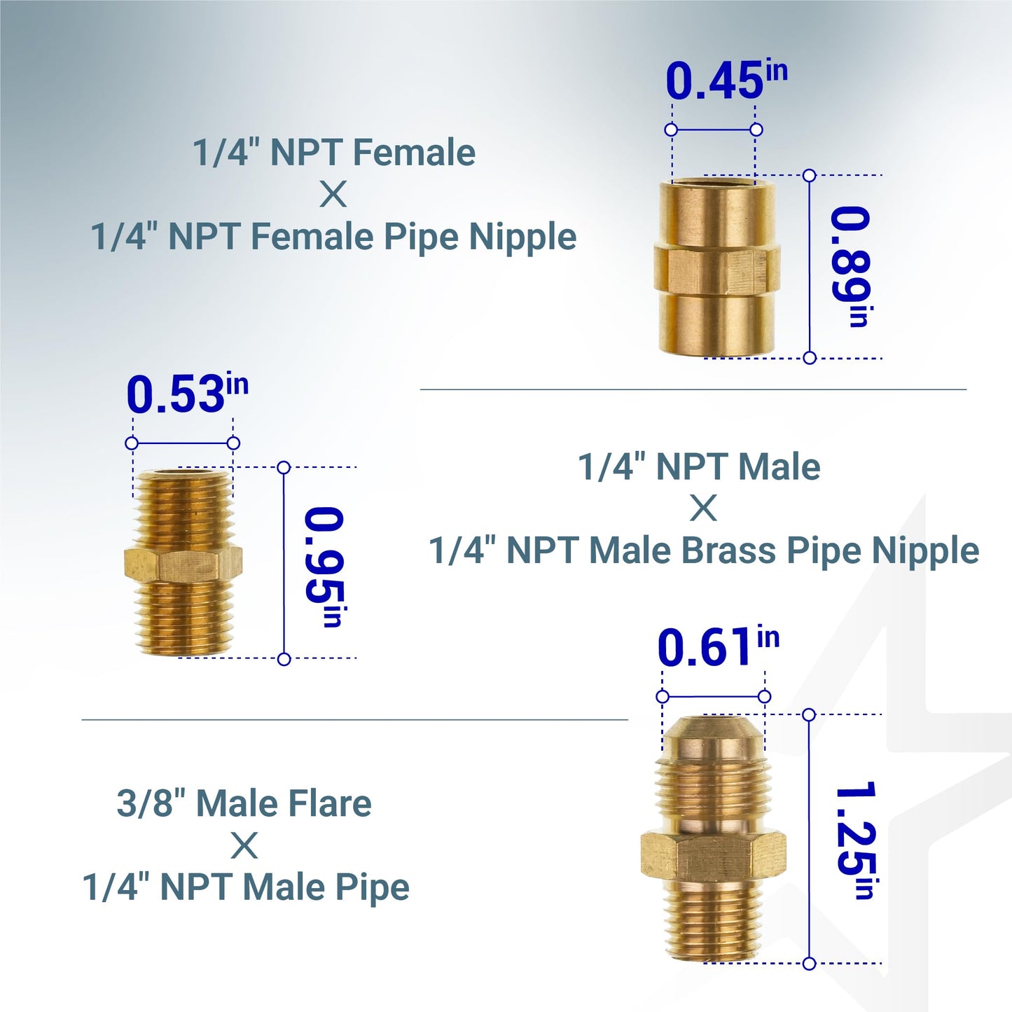 [100% Solid Brass] BlueStars 1/4" RV Propane Quick Connect Fittings Kit - Natural Gas Quick Connect Disconnect Kit, 1/4" Male NPT & 3/8" Male Flare - for Gas Heater Grill Fire Pit, RV Quick Connect