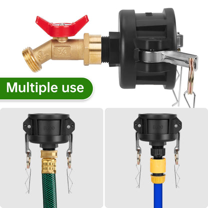 WADEO 330 275 Gallon IBC Tote Fittings, IBC Tote Adapter 2 inch Cam Lock for Garden Hose 3/4 inch Outlet, with Valve Control 2 Hose Adapters and Seal