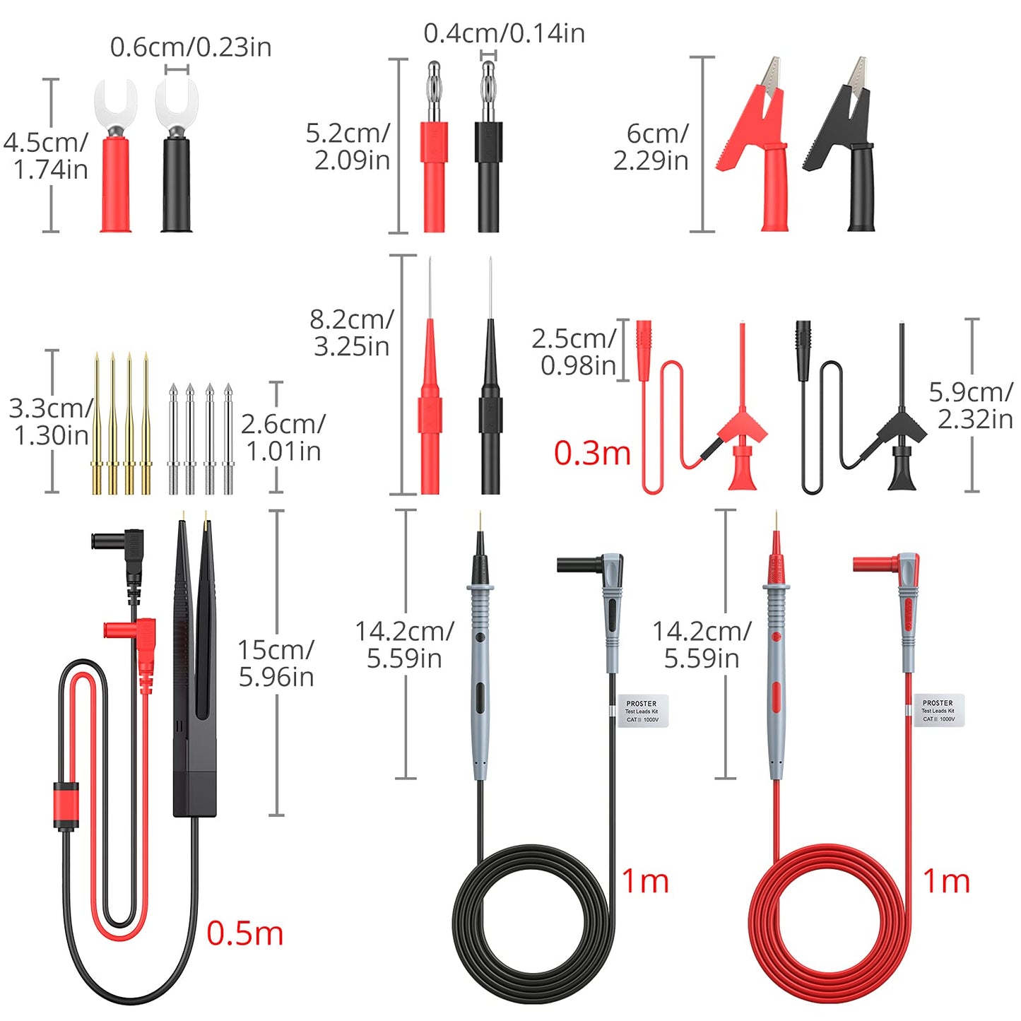 Proster Multi Test Leads Kit 21 in-1 Electrical Multimeter Test Lead with Alligator Clips Test Probe Spring Grabber Banana Plug Volt Meter Leads for Voltage Circuit Tester