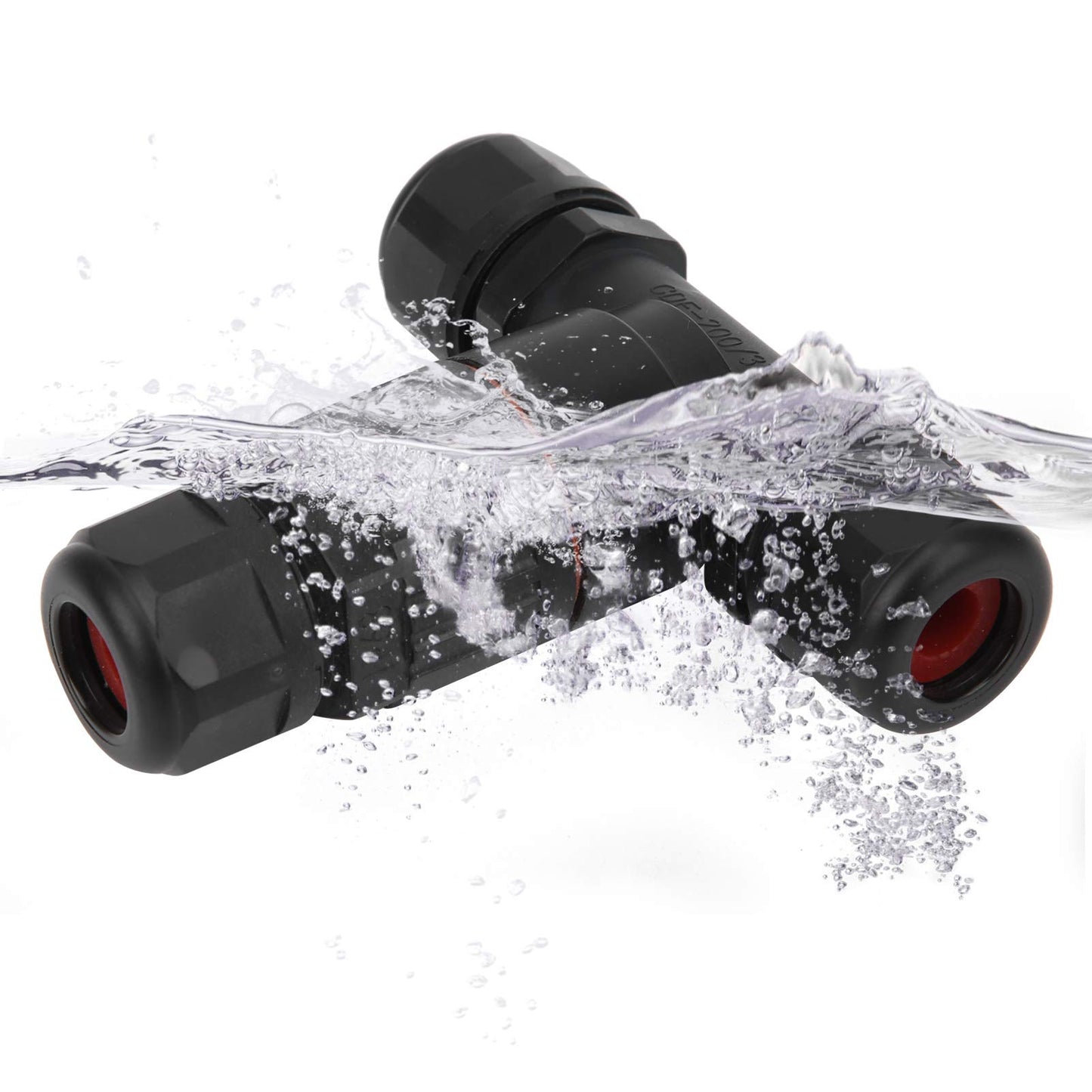Walfront 3Pcs IP68 3 Way Waterproof Connector, Electrical Cable T Shape Outdoor Junction Box for Outdoor LED Deck Light Wire Range Ø5-10mm