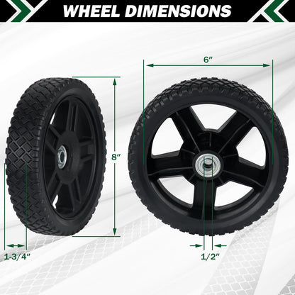 CheeMuii 8 Inch Lawn Mower Wheels 2 Pack 8" Push Lawn Mower Wheels with Bolts and Lock Nuts Kit Fit for Most Standard push Lawn Mowers/Generator/Garden Tiller/Handtruck