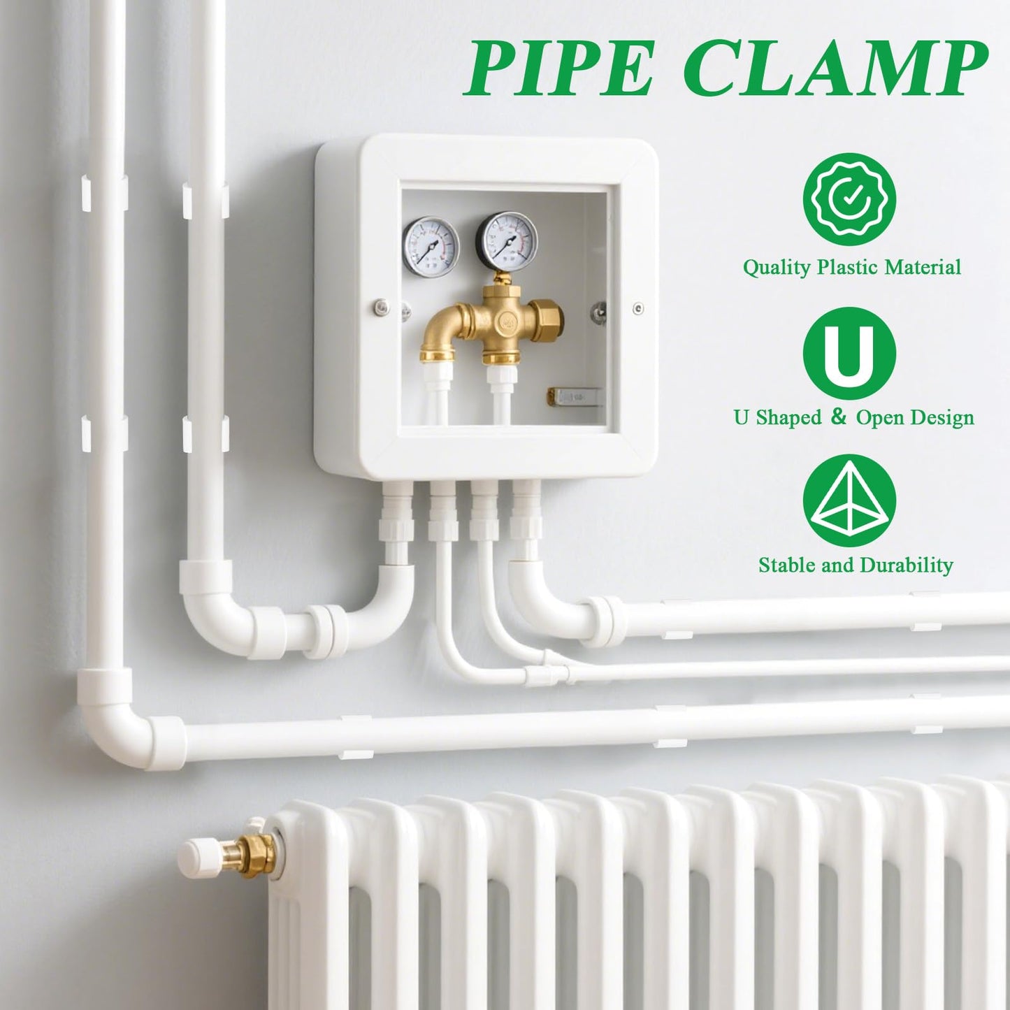 Supkiir 100Pcs PEX Pipe Clips, 16mm and 20mm U-Hook Pipe Clamps, Water Tube Support Hangers, Plastic Pipes Holder Bracket Support Tools Tubing Hoses Bracket Socket for Water Gas Pipes