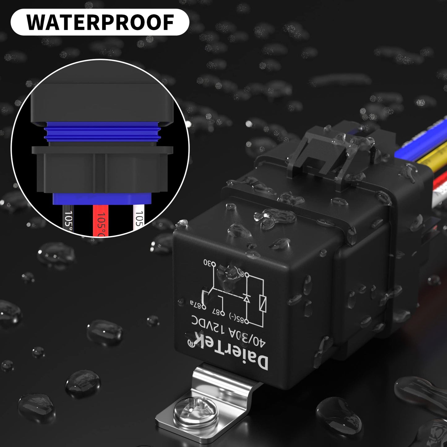 DaierTek 12V Relay with Built-in Diode & 12 AWG Harness Socket 30A/40A Heavy Duty SPDT 5 Pin Relay Switch Waterproof for Automotive Car Marine Boat -8pcs