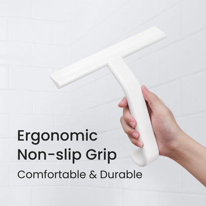 dancemoon JustHang Shower Squeegee for Glass Doors, All-One-Piece Silicone with Built-in Hook Design for Easy Hanging, Household Window Mirror Squeegee for Bathroom, Glass, Tile Wall,Car 10-Inch White
