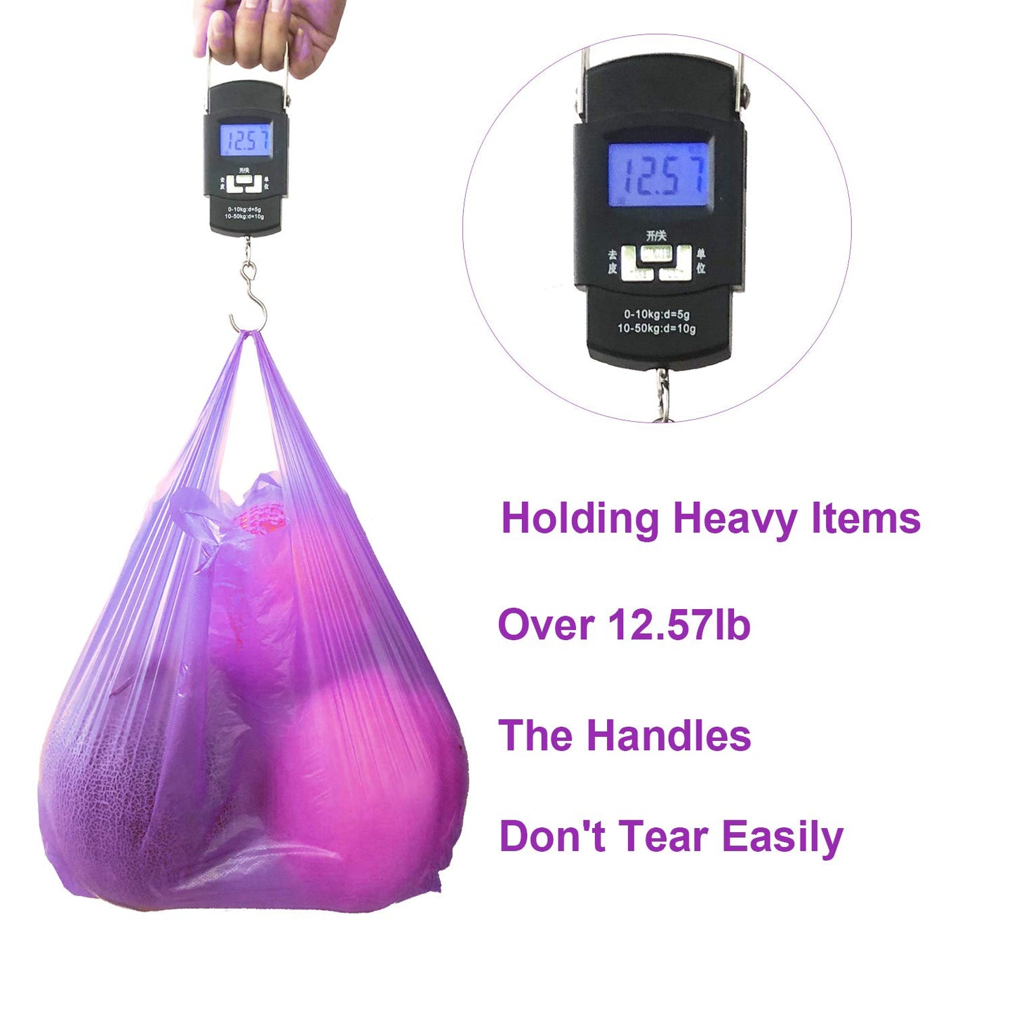 T Shirt Bags Plastic Grocery Bags with Handles in Bulk for Shopping and Restaurant, Bolsas De Plastico para Negocio, 12 x 20 Inch (Purple 200 Pcs)