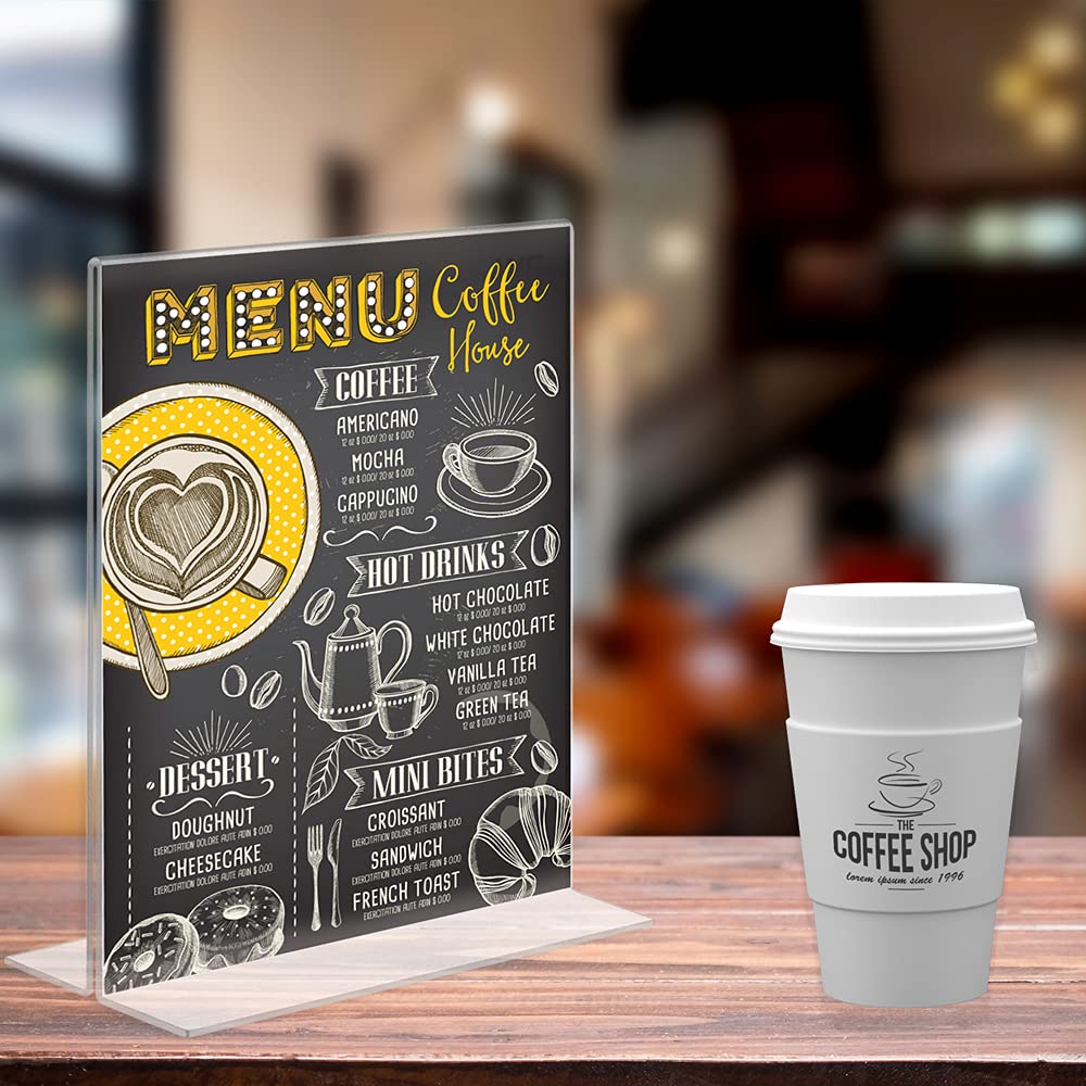 ADColor Clear Acrylic Sign Holder 8.5x11, Vertical Brochure Flyer Document Paper Display Holder for Office Desktop, Double Sided Plastic Picture Frame Table Menu Ad Display Stand for Restaurant Store Show Fairs-4Pack