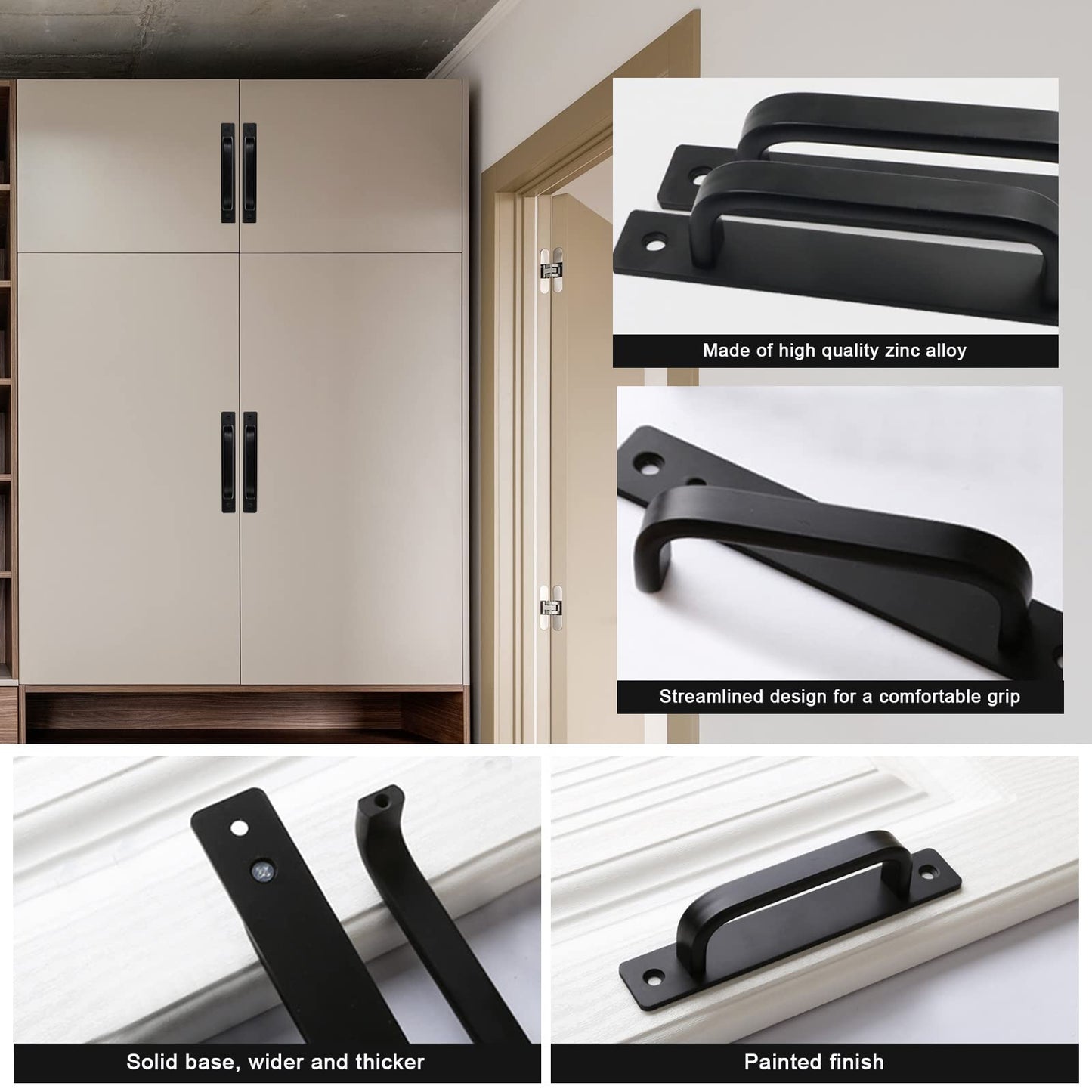 Yitexin 4 Pack Barn Door Handles, 5.79" Sliding Barn Door Pull Handle, Cabinet Door Handle with Screws, Heavy Duty Pull Push Door Plate Handle for Wardrobe Drawer Closet (4 Pack)