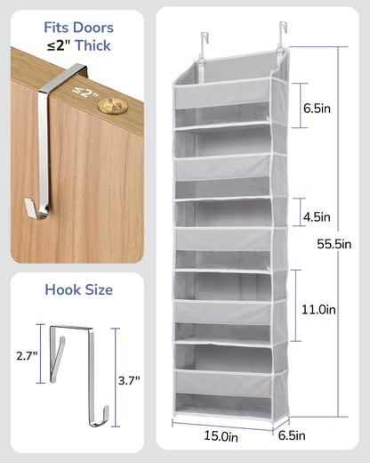 ULG 1-Pack Over Door Organizer with 5 Large Pockets 10 Mesh Side Pockets, 44 lbs Weight Capacity Hanging Storage Organizer with Clear Window for Bedroom Bathroom Kitchen, Toys, Shoes, Diapers