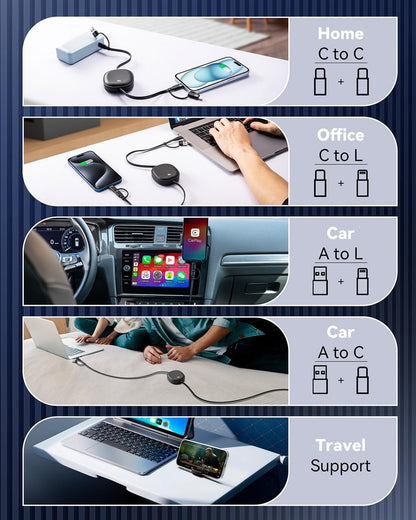 MINLU 5-in-1 Retractable Multi Charging Cable, 100W 2Pack Multiple Charger Cable Charging Cord Fast Charging and Data Sync with USB A/C for iPhone,iPad,Samsung Galaxy,MacBook,iPad,Tablets,PS & More