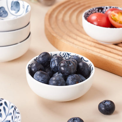 Swuut Japanese Style Ceramic Dipping Bowls,3'' Small Pinch Bowls Set Side Sauce Cups,Dishes for Sushi,Snack and Soy,BBQ,2.5 Oz Blue and White Mini Bowl for Kitchen Prep - Set of 6 (3 inch)