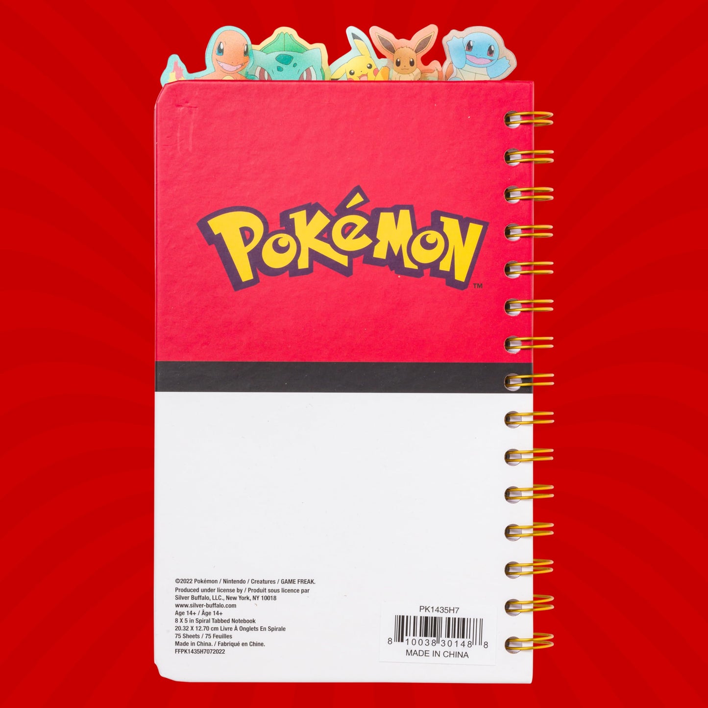 Silver Buffalo Pokemon Pokeball Starters Spiral Tabbed Notebook, 8 x 5 Inches