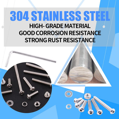 Glarks 1021Pcs M3 Button Head Screws 304 Stainless Steel Hex Socket Cap Screws Bolts and Nuts Washers Assortment Kit with Hex Wrench for Machinery Furniture Car Repair