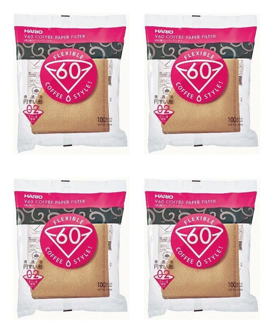 4 X Hario 02 100-Count Coffee Natural Paper Filters, 4-Pack Value Set (Total of 400 Sheets)