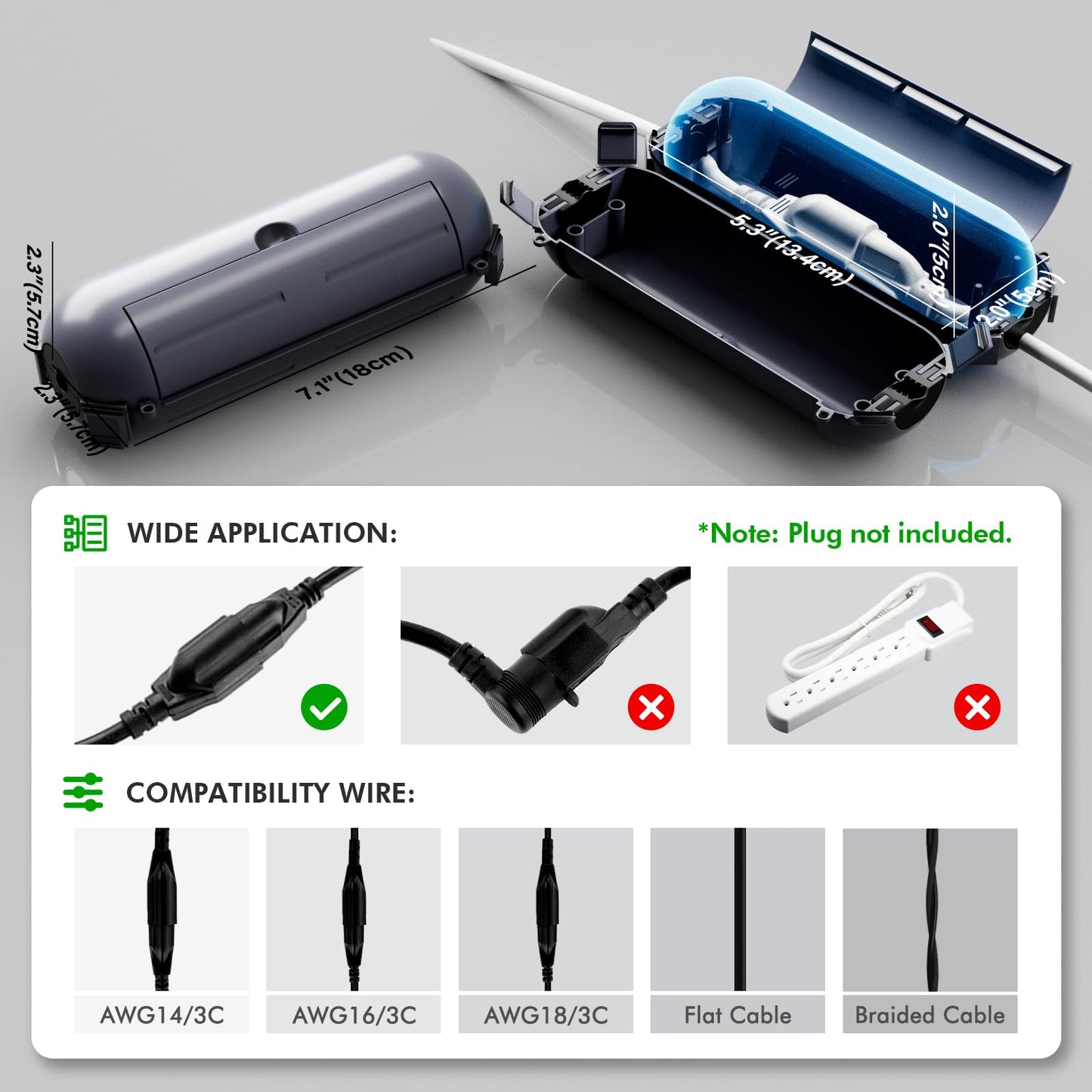 Restmo 4 Pack Mini IP44 Waterproof Outdoor Connection Box with Lockable Latches and Mounting Holes, Weatherproof Extension Cord Safety Cover for Outdoor Plugs, Lights, Cables, Wires, Size Small, Gray