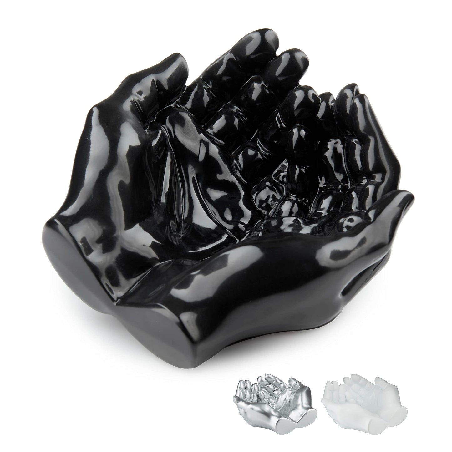 Tapeera Hand Shaped Succulent Planter Pot - Crystal Display - Air Plant Hand Planter - Giving Hands Sculpture Decor - Key Holder Bowl Ring Dish Trinket Dish - Candle Holder (Black)