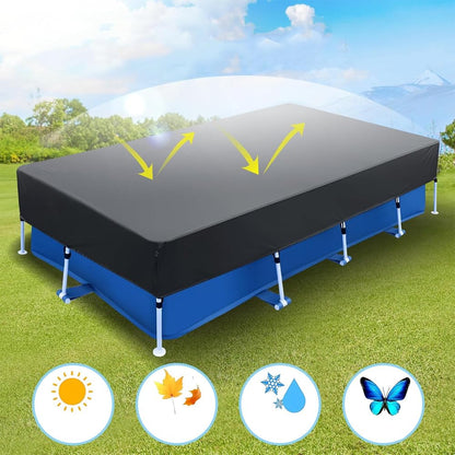 13x7 Ft Rectangular Above Ground Pool Cover with 2 Drawstring and 14 Velcro Strap Set Solar Heavy Duty for Metal Frame Outdoor Swimming Winter Safety (157 * 83inch)
