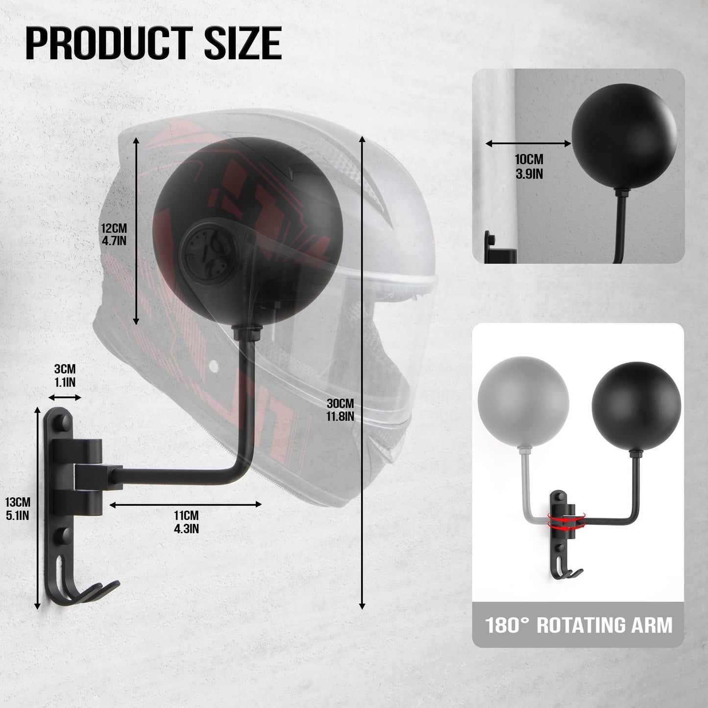 PUERSI Helmet Holder Wall Mount - 2 Pack 180° Rotation Helmet Hanger for Motorcycle Bike Racing Outerwear Sports Gear Display