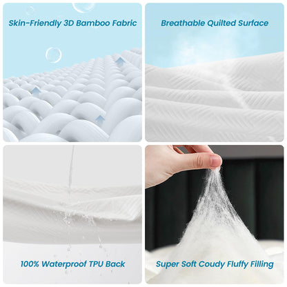 Cozymaker Queen Mattress Protector, Cooling Viscose from Bamboo Mattress Cover Fitted 8"-21" Deep Pocket, 100% Waterproof Soft Breathable Mattress Pad Protector Noiseless Washable