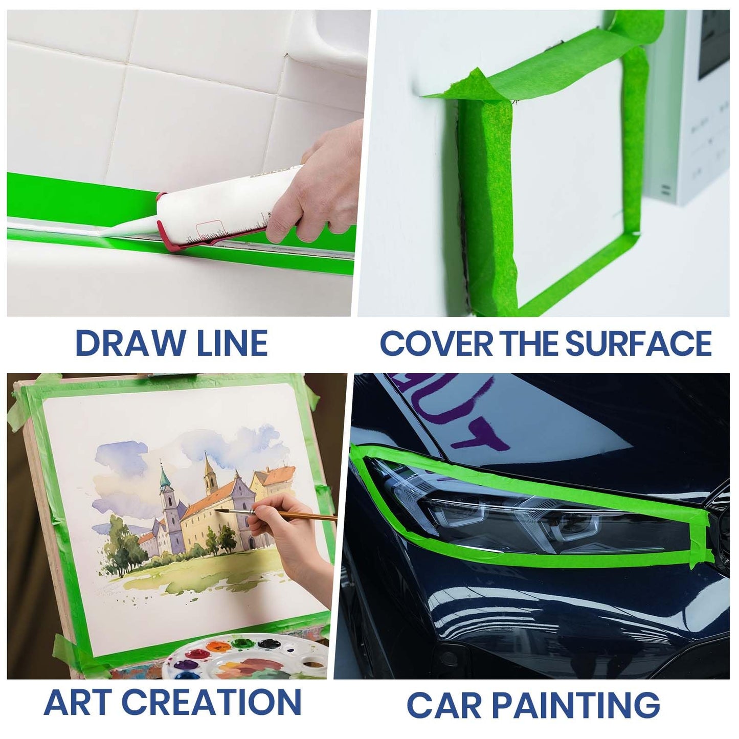 ADHES Green Masking Tape 1.2 Inch x 55 Yards – 5 Rolls, UV Resistant, No Residue, Multi-Surface Painters Tape, Automotive Masking Tape for Indoor & Outdoor, DIY, Arts, Crafts, Labeling
