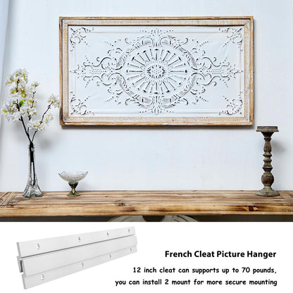 French Cleat Picture Hanger, Aluminum Z Hanger Interlocking Wall Mounting Bracket Hardware Kit Z Clips for Hanging Wall Painting, Mirrors, Panels, Artwork, Cabinet, Whiteboard (12inch-2Pairs)