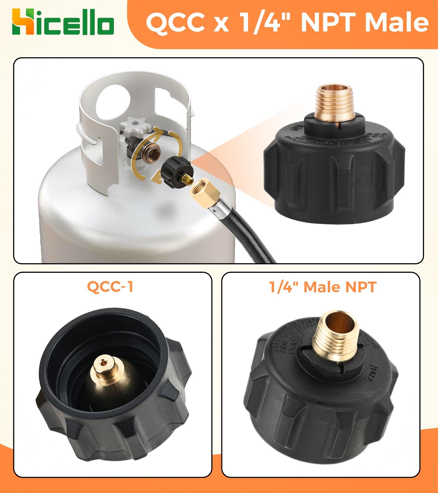 3pcs Solid Brass Replacement Propane Fittings: QCC1 Male, POL Male & Dual QCC1/POL to 1/4" NPT Male – for BBQ Grills, RVs, Camping Stoves & Heaters (Propane Use Only)