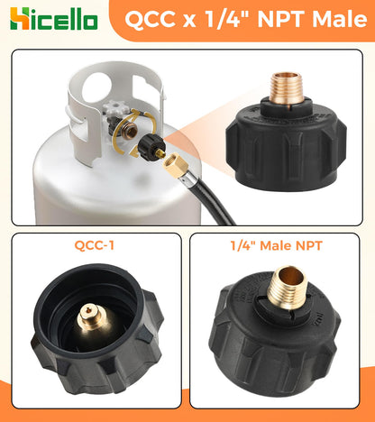 3pcs Solid Brass Replacement Propane Fittings: QCC1 Male, POL Male & Dual QCC1/POL to 1/4" NPT Male – for BBQ Grills, RVs, Camping Stoves & Heaters (Propane Use Only)