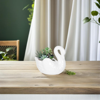 Zerodeko White Ceramic Flowerpot, Swan Flowerpot,Ceramic Swan Planter Pot, Shaped for Decor