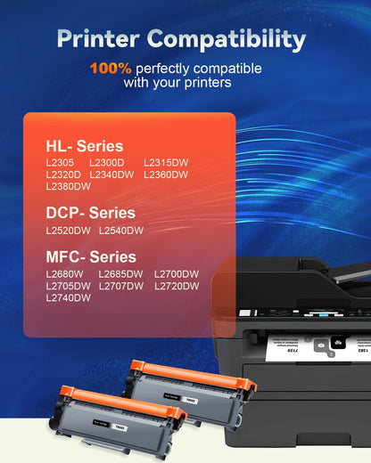 TN660 Toner Cartridge Compatible Replacement for TN 660 TN630 TN-660 TN-630 Work with DCP-L2520DW DCP-L2540DW HL-L2320D HL-L2360DW HL-L2380DW MFC-L2700DW MFC-L2720DW (Black, 2 Packs)