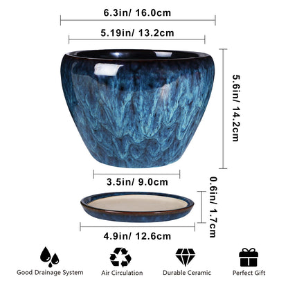 Ceramicfor Ceramic Modern Glaze Succulent Planter Pot with Drainage Hole and Saucer 6 Inch Round Flower Plant Pot for Indoor Outdoor Herb Snake Plants
