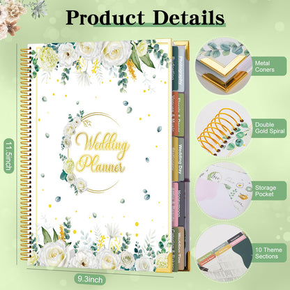 VinTS Wedding Planner 9 X 11 Countdown Wedding Planning Book and Organizer with Hardcover Design,Engagement Wedding gifts for Newly Engaged Couples, Future Brides Grooms (White)