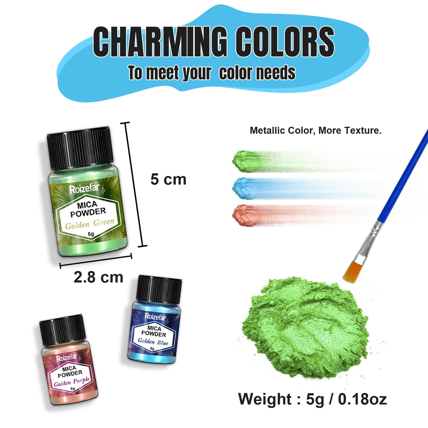 Roizefar Mica Powder - 32 Colors x 5 g Pearlescent Resin Color Pigment - Glitter Mica Powder for Epoxy Resin, Soap Paint, Resin Dye, Candle Making, Bath Bombs, Slime