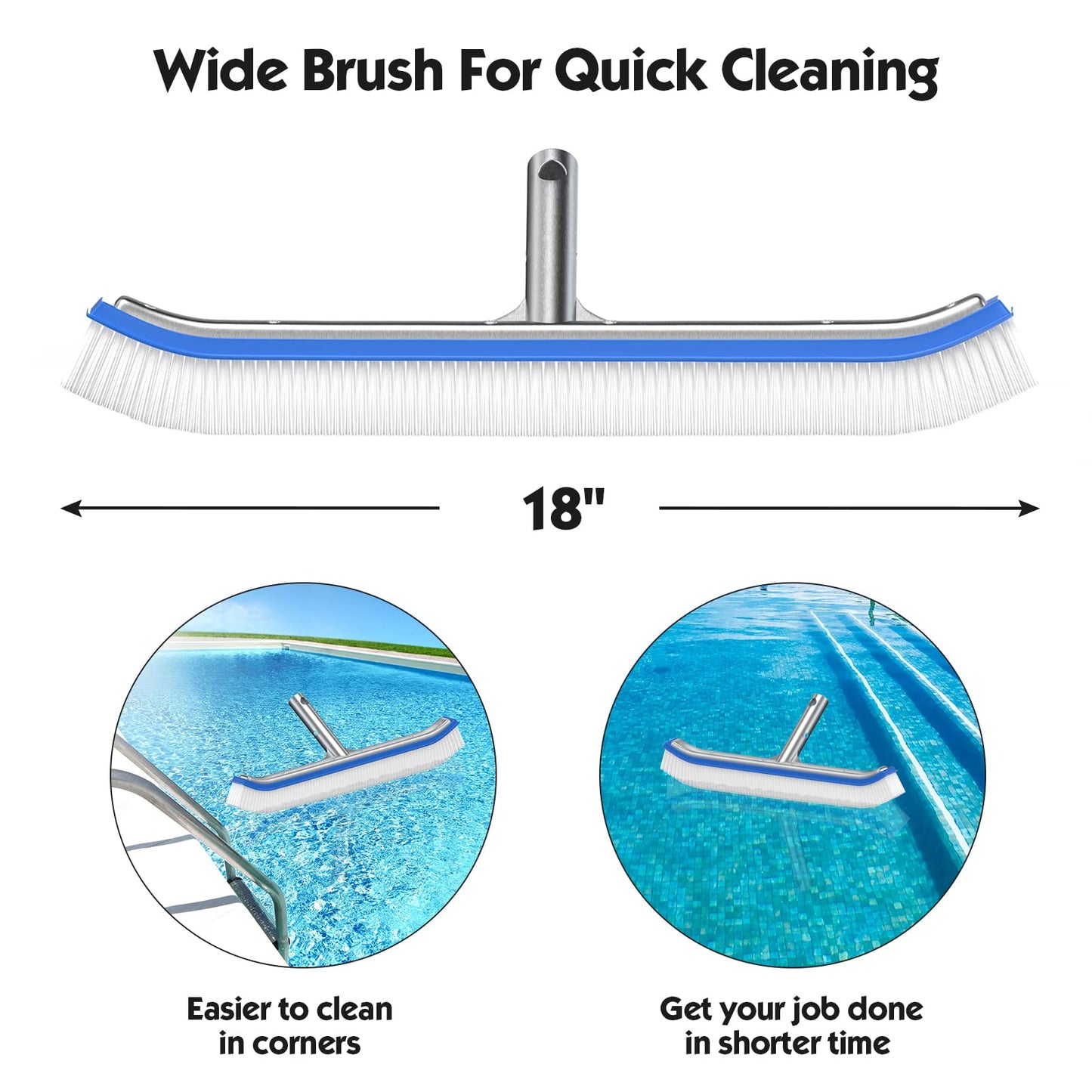 Swimming Pool Brush,Heavy Duty Pool Cleaning Brush with Adjustable Pole Length from 2.6-6FT,18" Polished Nylon Bristles Pool Brush for Cleaning Swimming Pool,Wall,Pools Floor Tiles