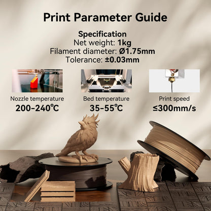 Kexcelled Real Wood Fiber PLA Filament 1.75mm,Natural Birch Wood PLA 3D Printer Filament 1kg Spool(2.2lbs), Compatible with Most FDM Printers