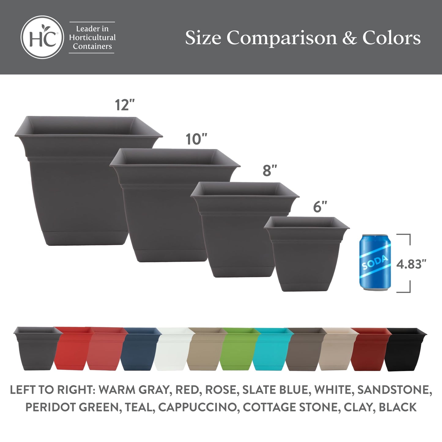 The HC Companies Eclipse Square Plastic Planter w/Attached Saucer - Outdoor & Indoor Plant Pot with Drainage Holes - Lightweight, UV-Resistant Plastic Pots for Plants (8" Slate Blue, Pack of 4)