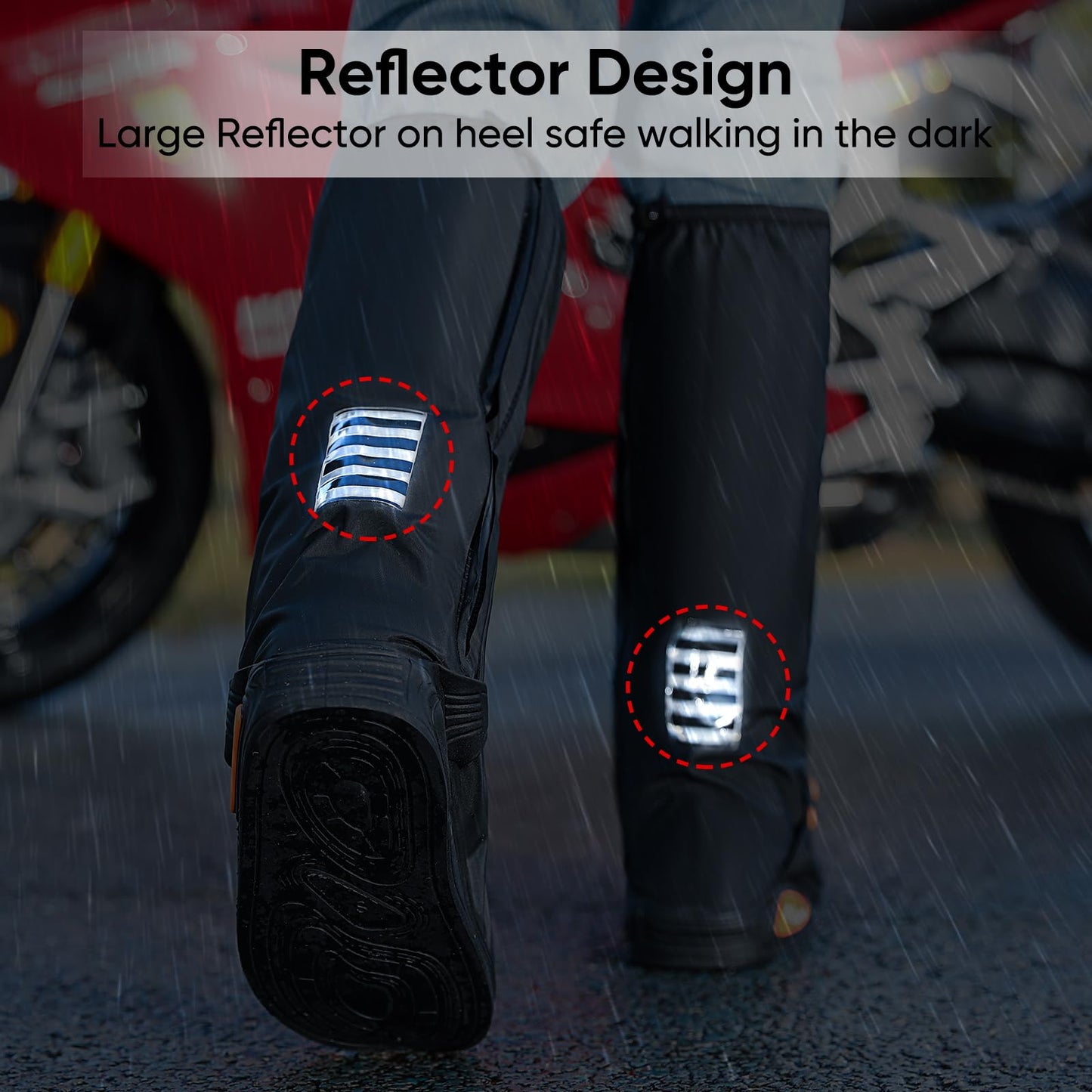 Waterproof Shoe Covers, Thickened Rain Boot Shoe Cover Reusable & Foldable Non-Slip with Reflector for Men Women