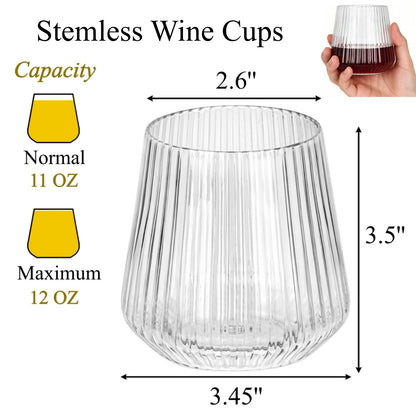 Tebery 20 Pack Plastic Ribbed Wine Glasses, 12 Oz Unbreakable Stemless Cocktail Cups for Party, Reusable Origami Style Ridged Drinking Tumbler for Champagne Catering Wedding Picnic Bar