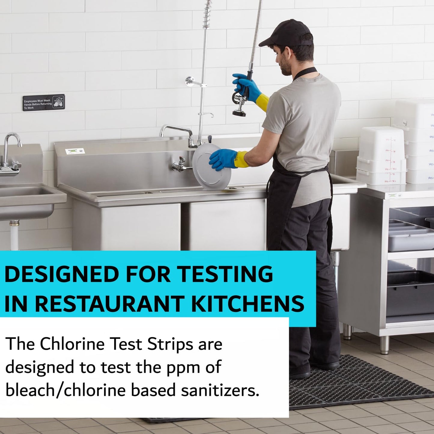 Chlorine Test Strips for Restaurants & Food Services, 4 x Vial of 100 Sanitizer Testing Kits, Precise Bleach Test Strips, 0-200 PPM Testing Kit for Sanitizing Solutions by FryOilSaver Co. FMP 142-1362