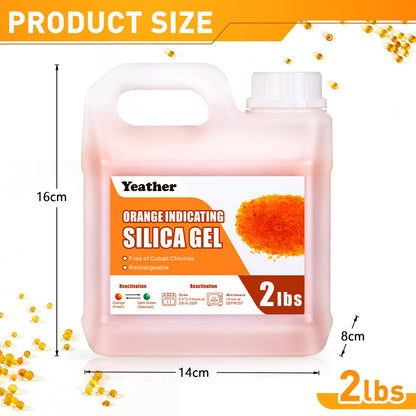 Yeather 2LBS Silica Gel Beads Easy to Reactivate, Large Capacity (Industry Standard 2-4 mm) - Moisture Indicating Desiccant Packs Ideal for 3D Printer, air Compressor, Filament Storage